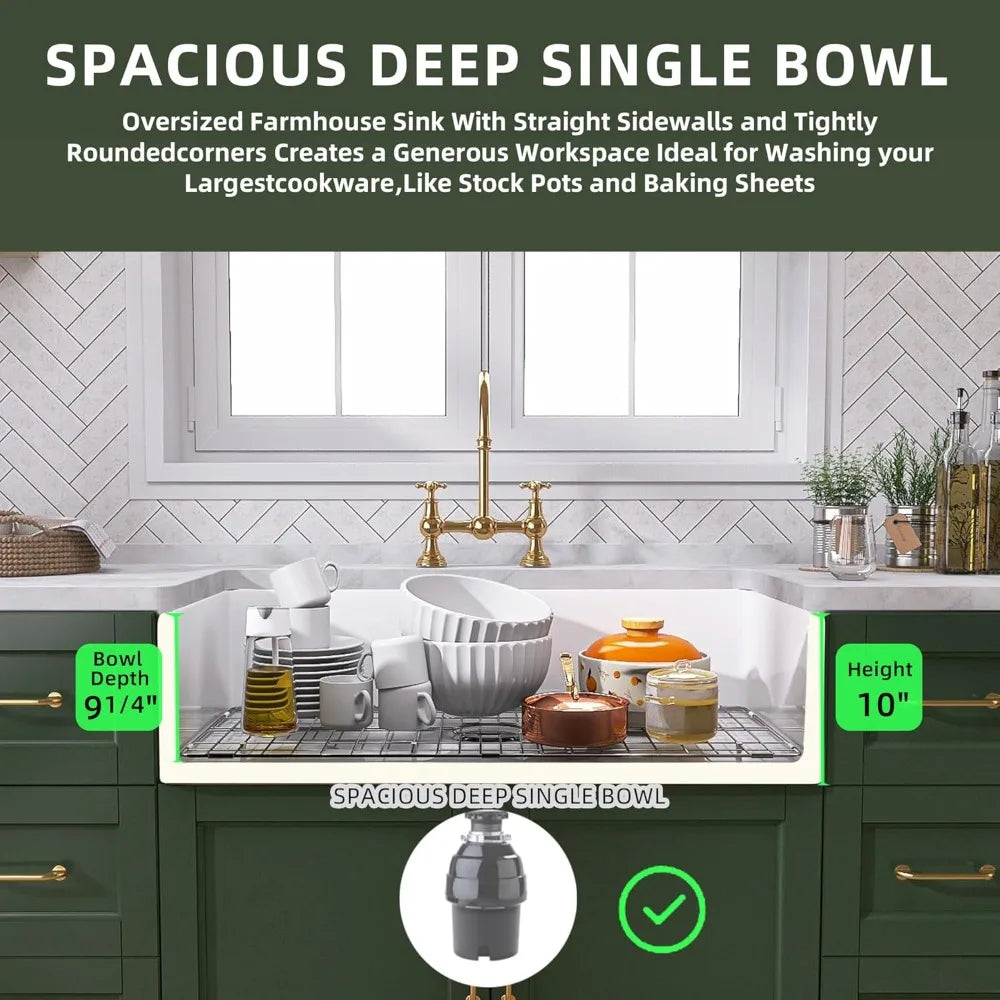 Fireclay Farmhouse Apron Front Sink Undermount Single Bowl