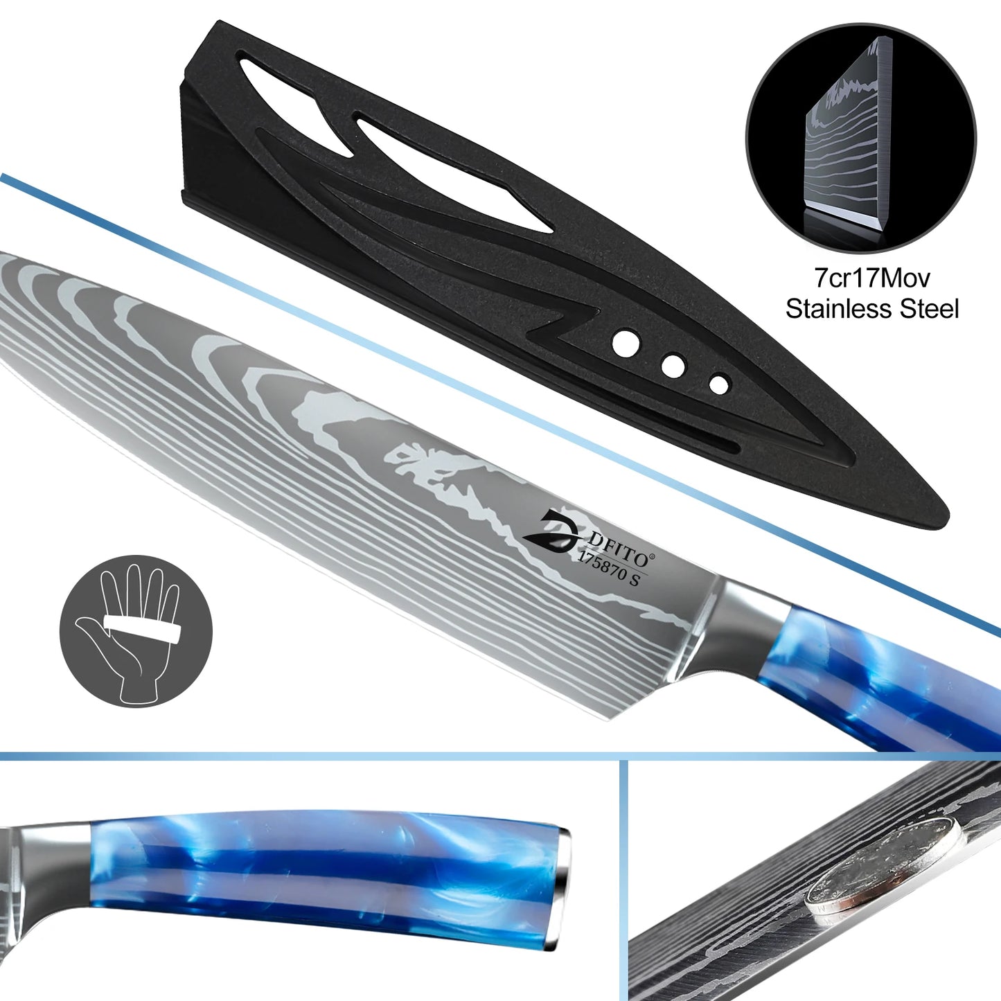 8 Piece Chef Knife Set with Utility Boning Cleaver and Santoku