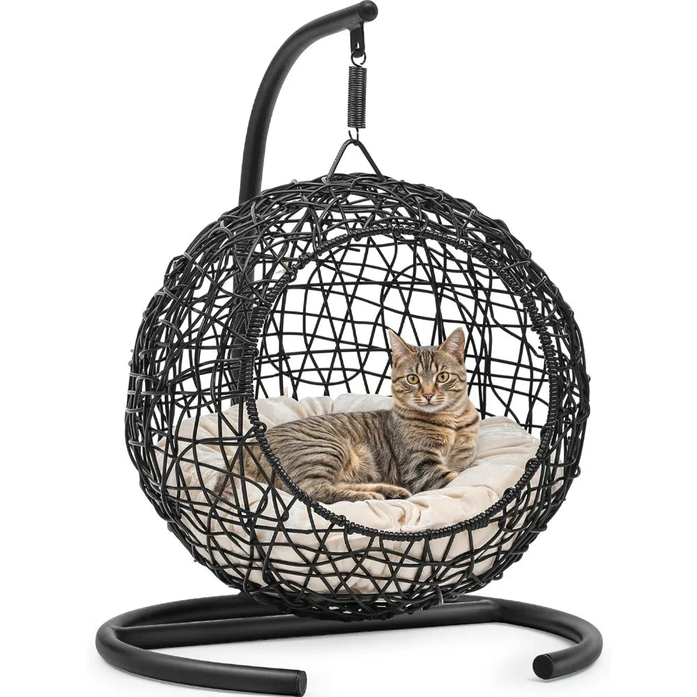 Cat Swing Bed with Stand and Cushion for Indoor Relaxation