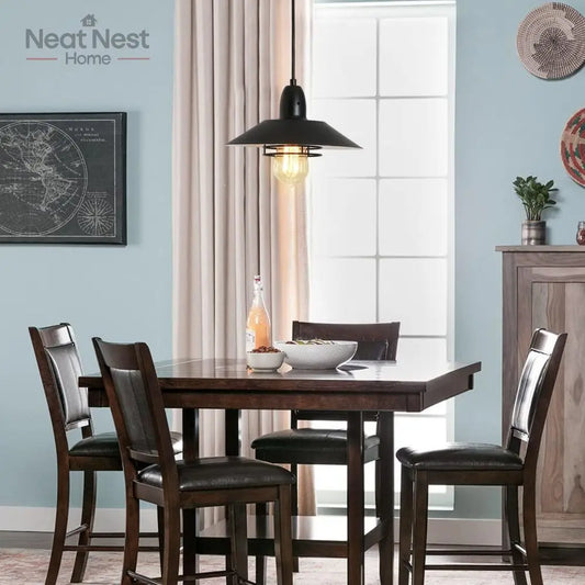 Farmhouse Vintage Black Pendant Light with Adjustable Spring Frame