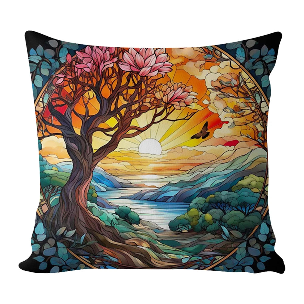 17.72 x 17.72 Inch Tree of Life Cross Stitch Pillow Kit Cotton Cushion Embroidery Kit for Adults and Beginners