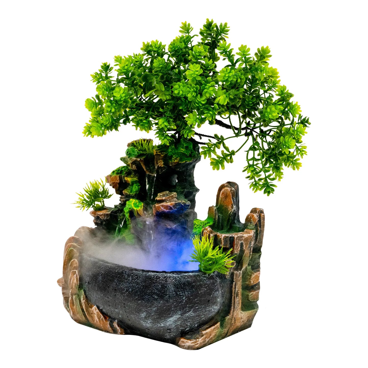 Hign Concerned Desktop Led Waterfall Fountain Resin Bonsai