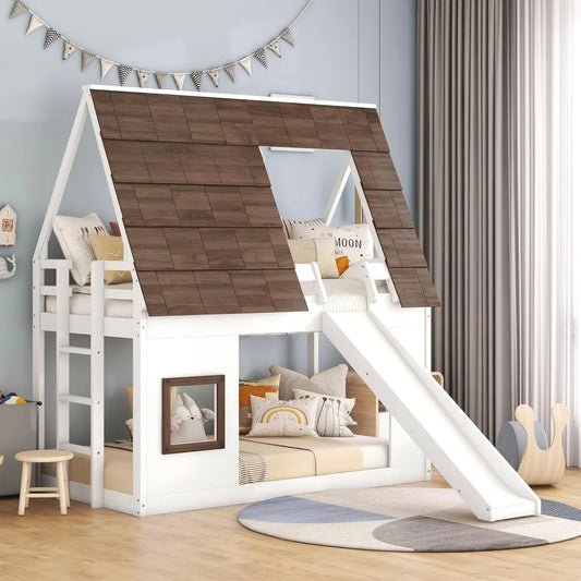 Hign-concerned Twin Over Twin Bunk Bed With Roof System
