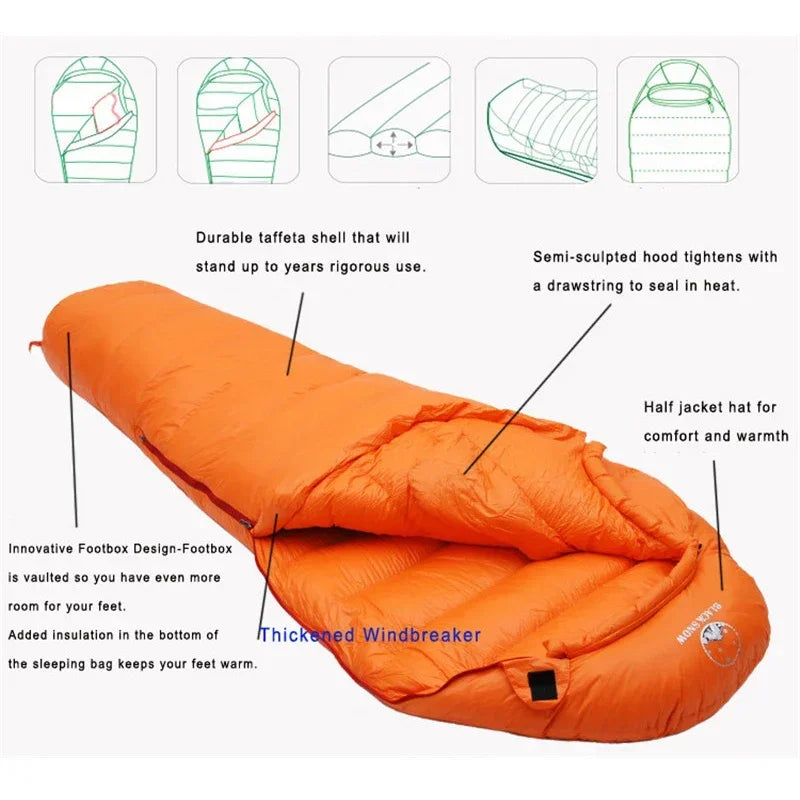 BLACNSNOW Adult Mummy Style Goose Down Sleeping Bag Winter Use