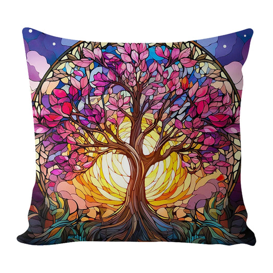 17.72 x 17.72 Inch Tree of Life Cross Stitch Pillow Kit Cotton Cushion Embroidery Kit for Adults and Beginners
