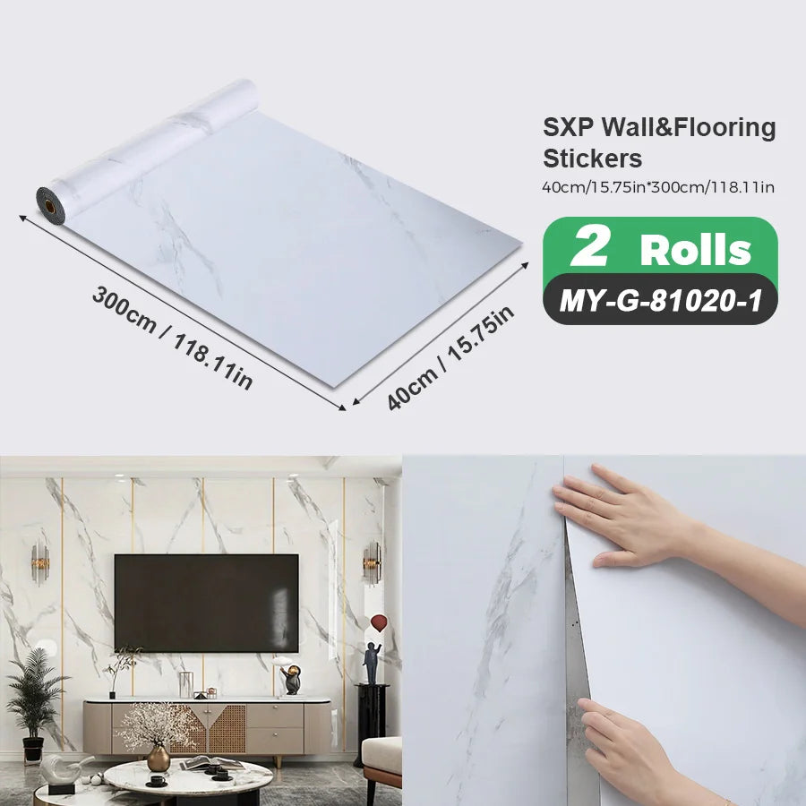 2 Rolls Self Adhesive Wall Floor Sticker Wood Grain Marble