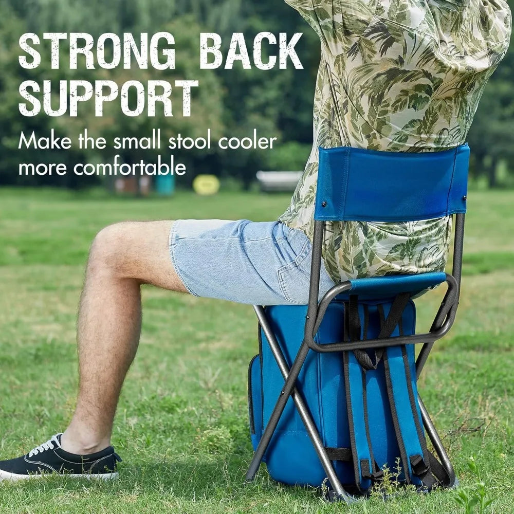 Backpack Cooler Chair With Backrest Folding Camping Stool