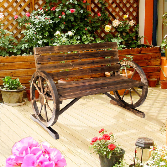Outsunny Wooden Wagon Wheel Bench Outdoor Garden Loveseat