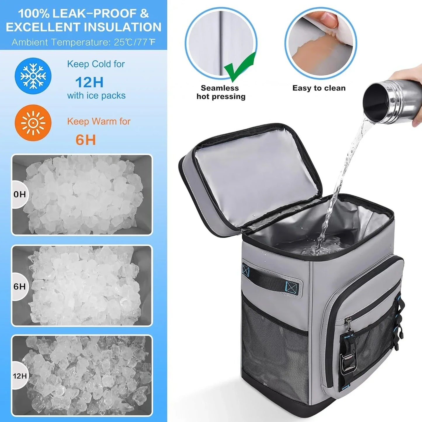 Large Waterproof Insulated Cooler Backpack for Outdoor Use