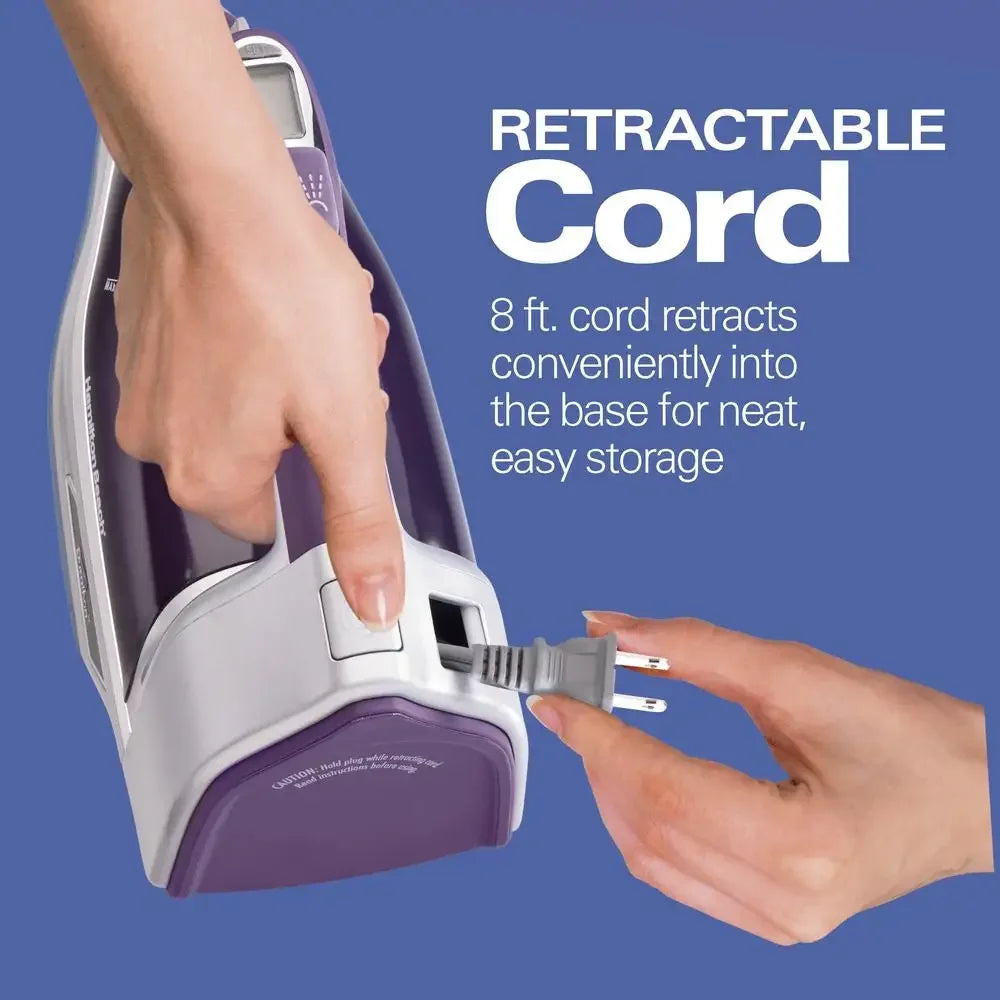 Digital Retractable Cord Iron 1700W Compact Purple Steam Iron