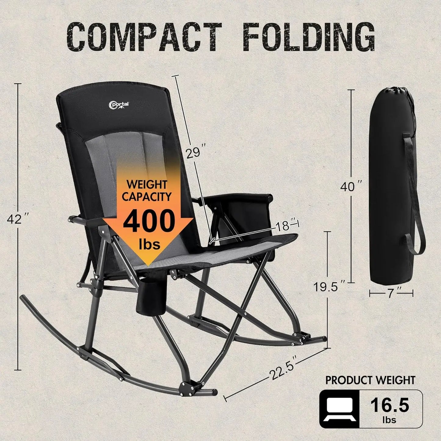 XMSJ Oversized Folding Rocking Chair Portable Outdoor Rocker