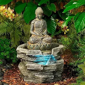 Meditating Buddha 24 Inch Zen Indoor Outdoor Resin Fountain