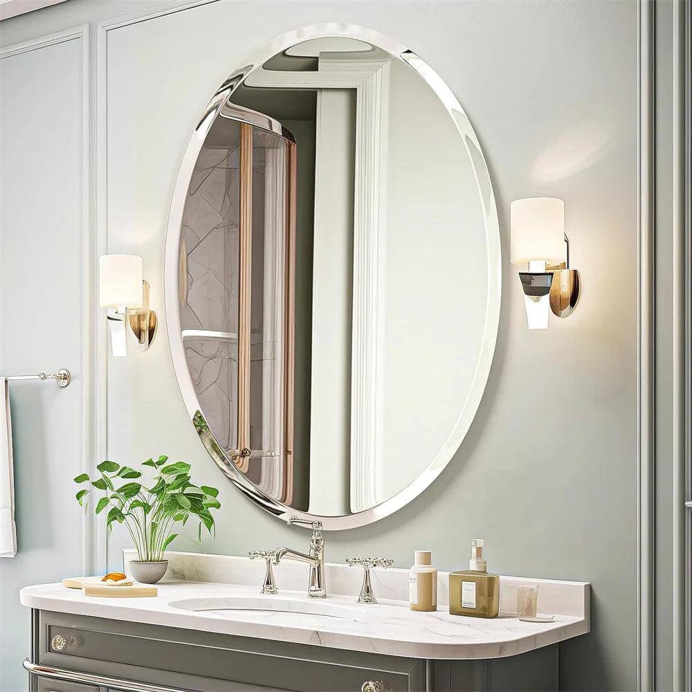 Hign-concerned Oval Frameless Bathroom Mirror Beveled Edge