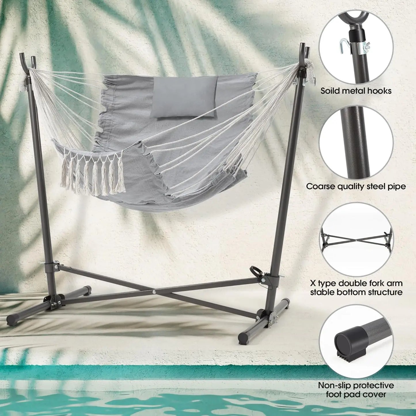 XMSJ Hammock Chair with Stand Adjustable Swing Macrame Boho