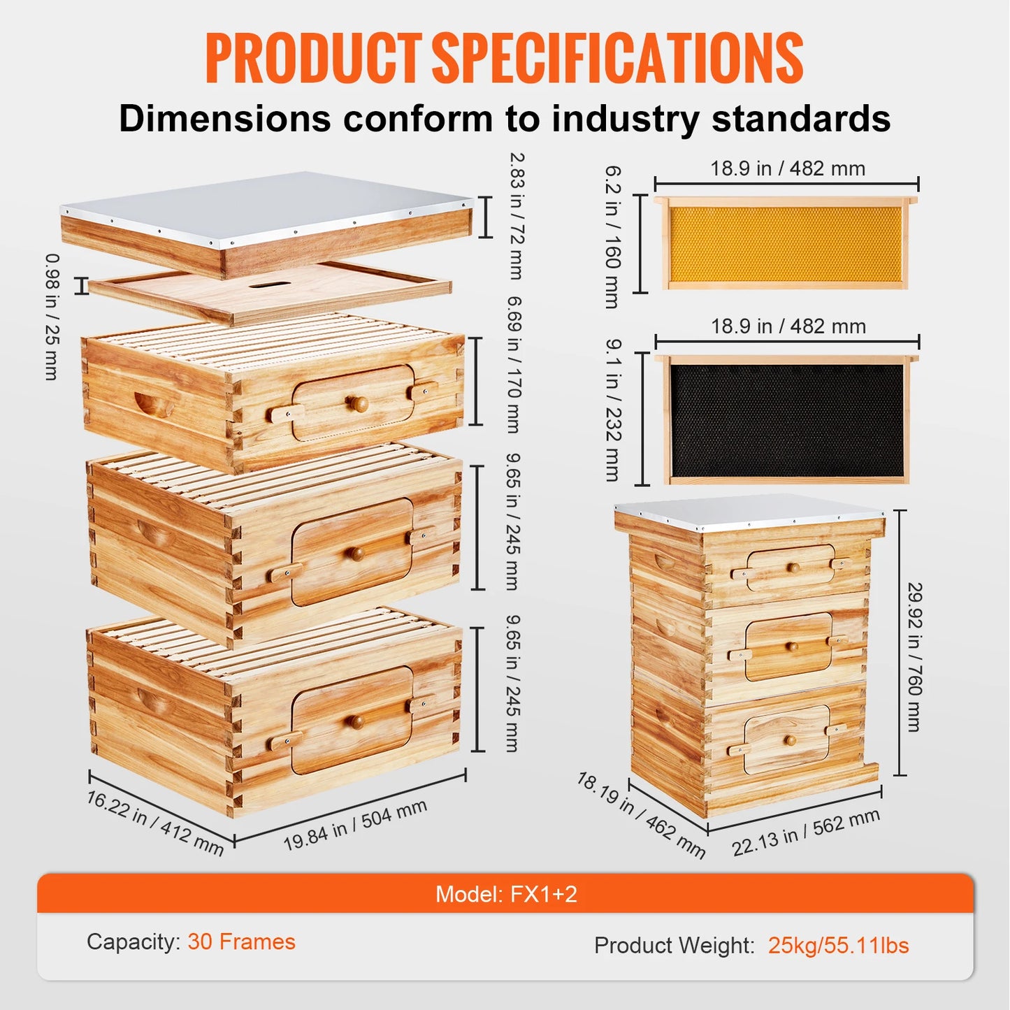 SucceBuy Natural Cedar Langstroth Beehive Deep Box Kit
