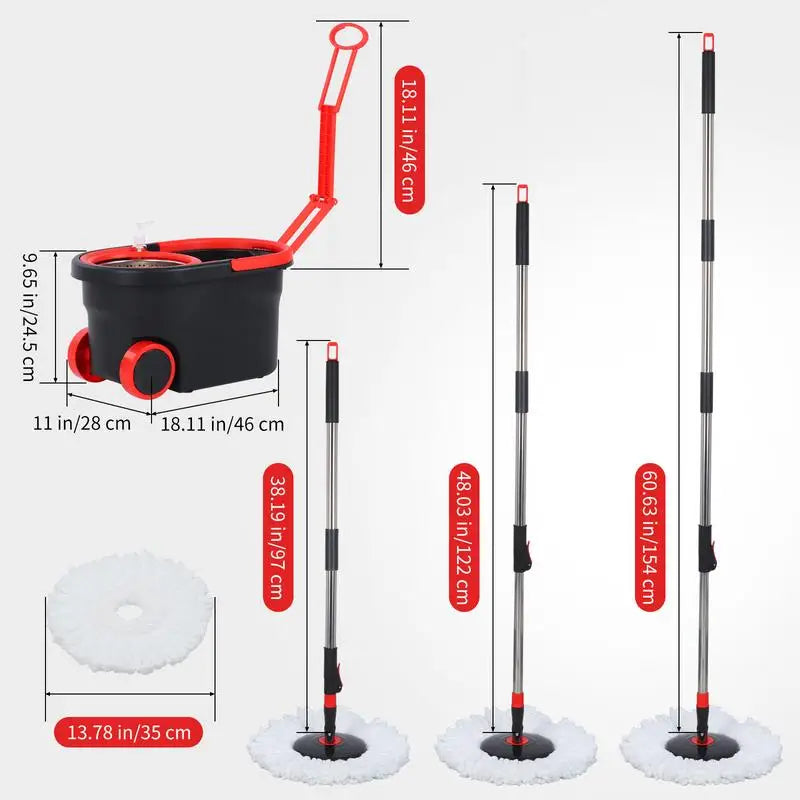 360 Degree Spinning Mop Bucket System with 3 Microfiber Heads