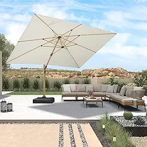 Teak Finished Aluminum Cantilever Umbrella Windproof Patio
