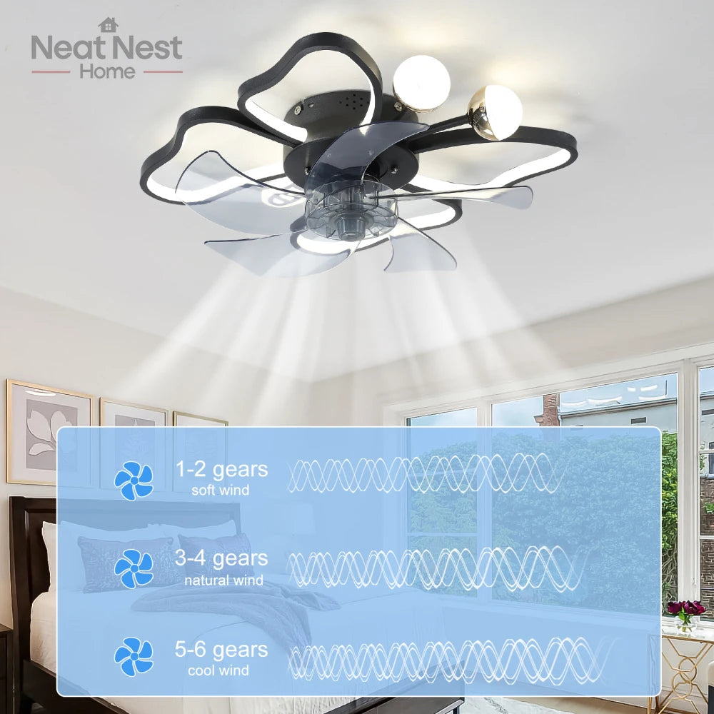 Modern Black Light Ceiling Fan with Remote and Butterfly Design