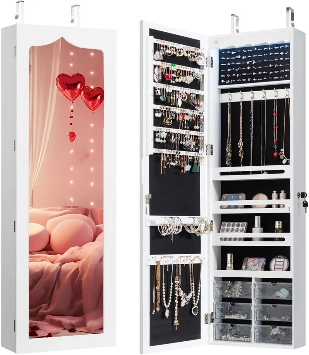 Guangbai Jewelry Cabinet Armoire Wall Mount With Lights