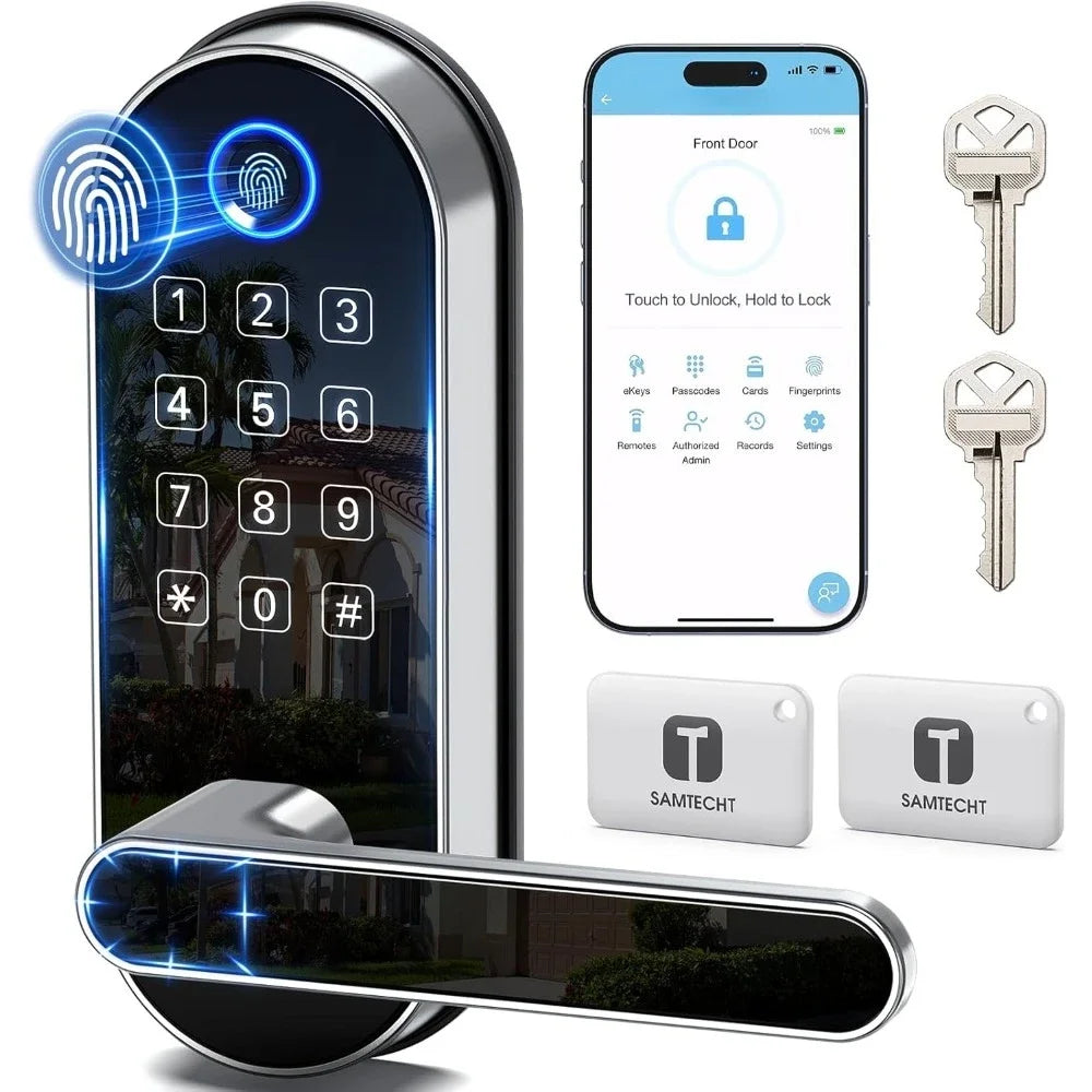 Silver Keyless Entry Fingerprint Smart Lock With Code Passcode