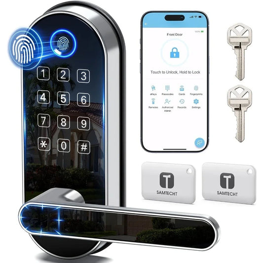 Silver Keyless Entry Fingerprint Smart Lock With Code Passcode