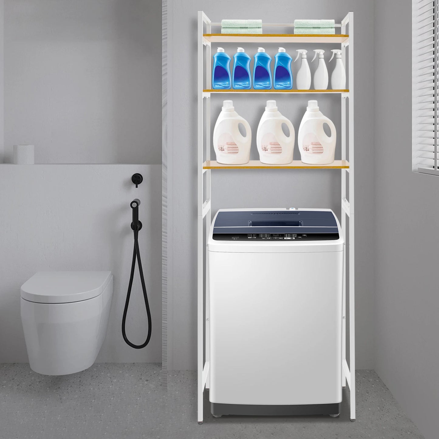 3-Tier Adjustable Washing Machine Shelf for Bathroom Storage