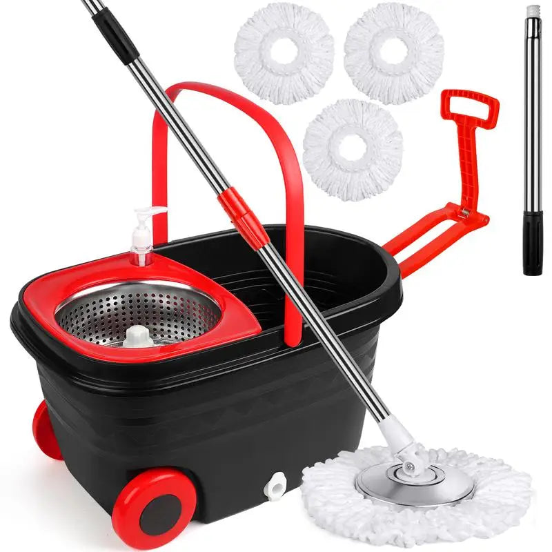 360 Degree Spinning Mop Bucket System with 3 Microfiber Heads