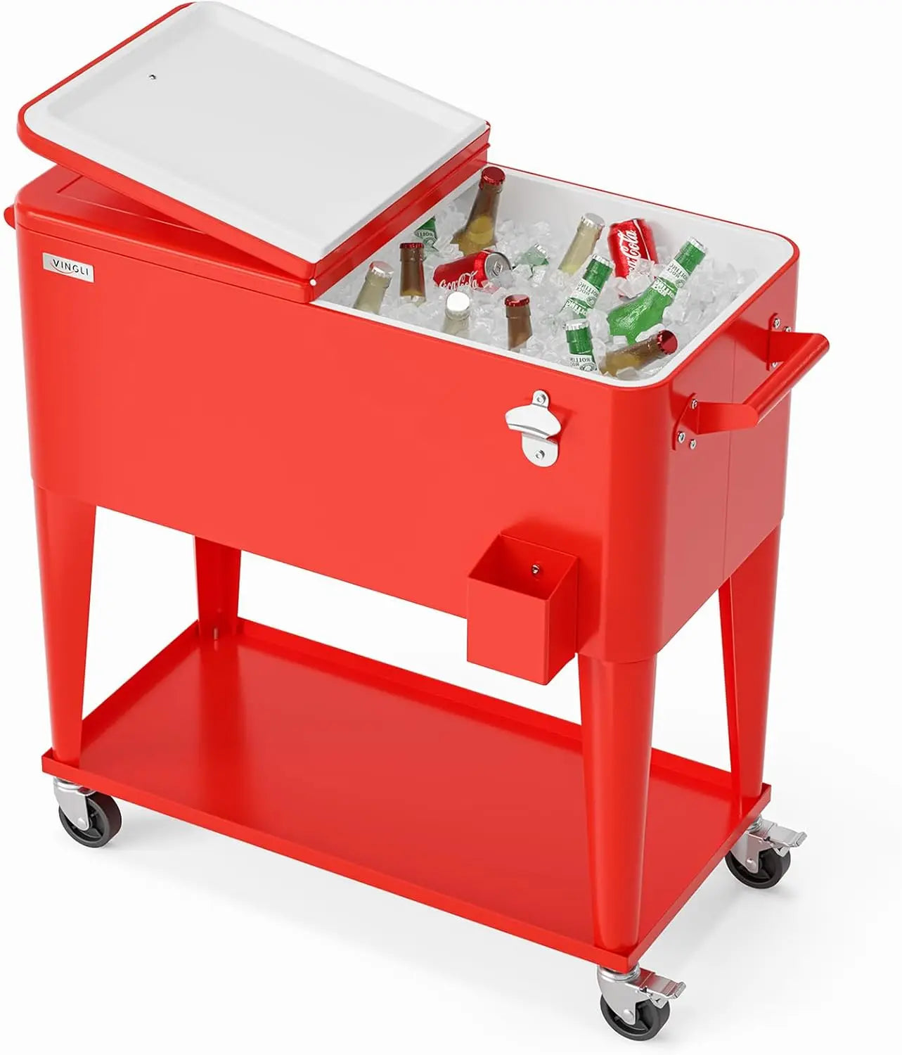 XMSJ 80 Quart Rolling Ice Chest Portable Cooler Cart