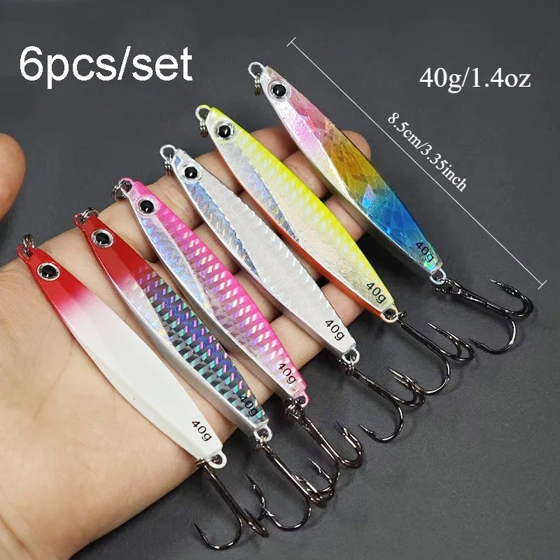 Ackibbik 6pcs Metal Cast Jig Spoon Saltwater Lure For Tuna