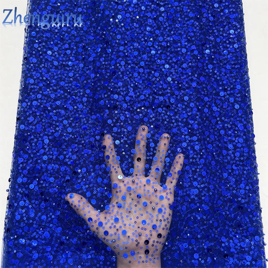 High Quality Silver Sequins Tulle Lace Fabric for Bridal Wear