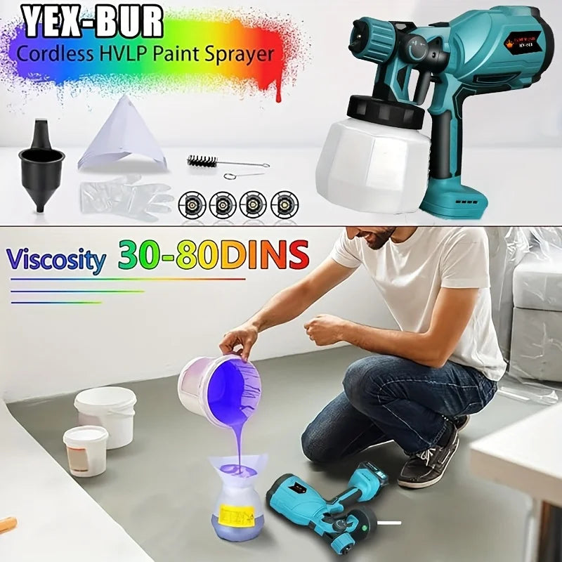 Cordless Electric Spray Gun Paint Sprayer 21V Battery