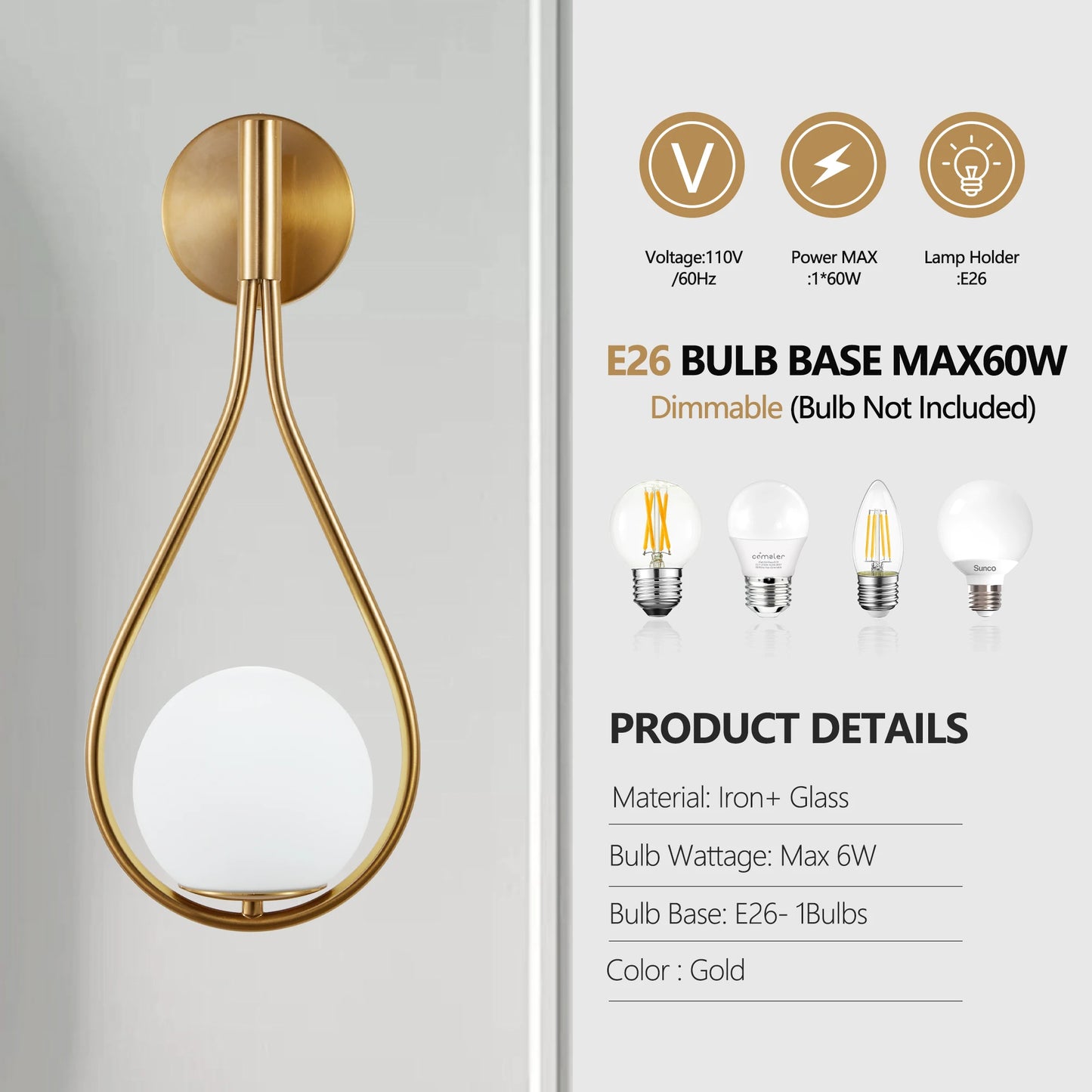 ARLGSITE Modern Wall Lamp With Frosted Glass Ball Pair