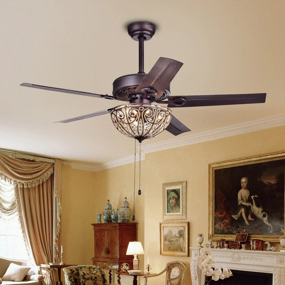 XMSJ Crystal Ceiling Fan 5 Blade Remote Control Decor