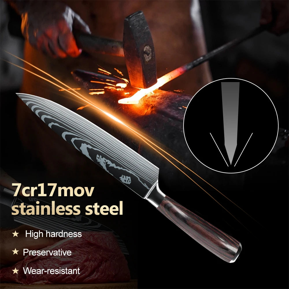 Japanese Kitchen Knives Set High Carbon Damascus Steel 8/10pcs