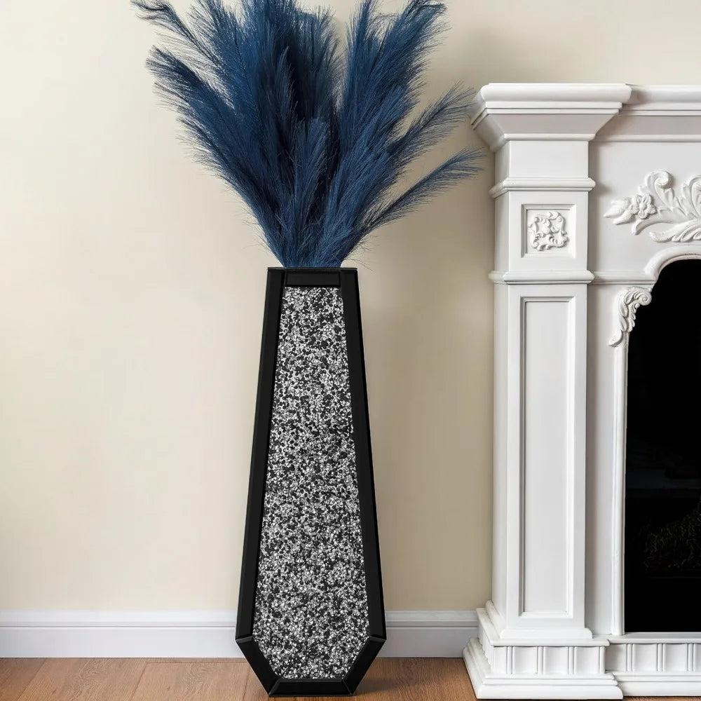30 Inch Tall Black Crushed Diamond Floor Vase for Modern Decor