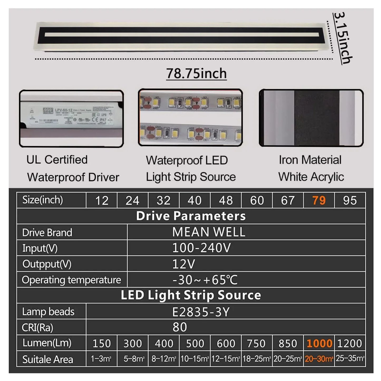 Outdoor Long Strip Modern LED Wall Light Fixture Lamps IP67