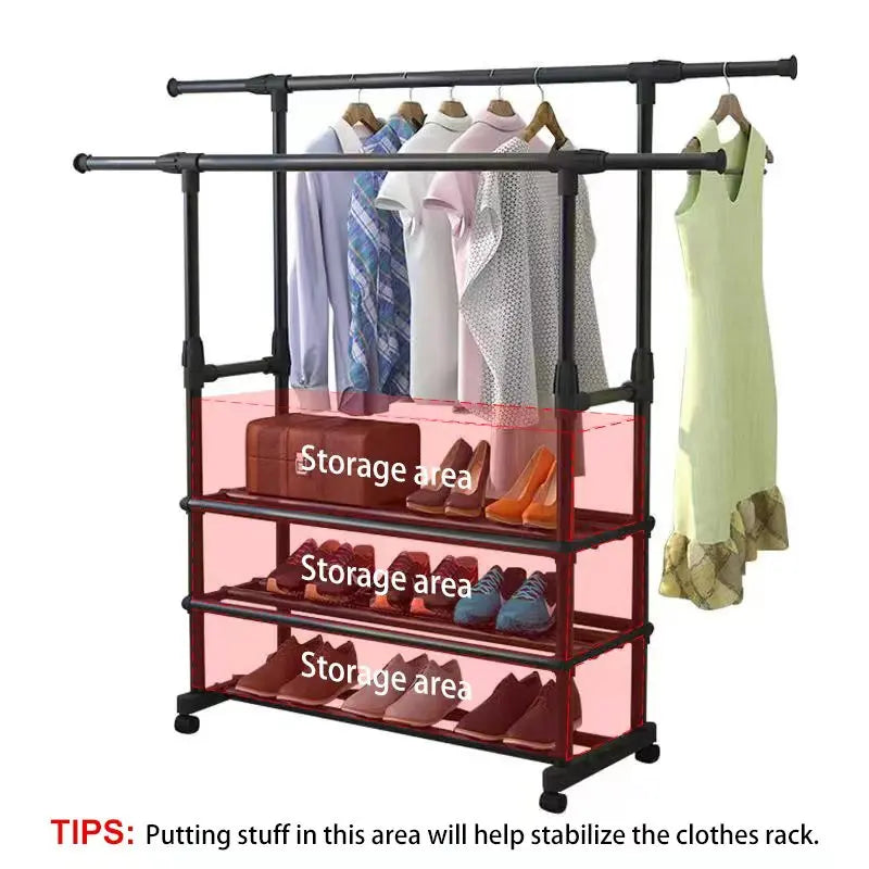 Heavy Duty Double Rail Clothes Rack Coat Rack Hanging