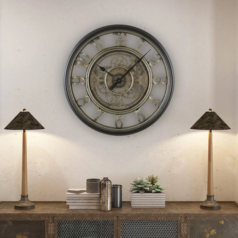 XMSJ Rustic Metal Arabic Analog Wall Clock With Gears