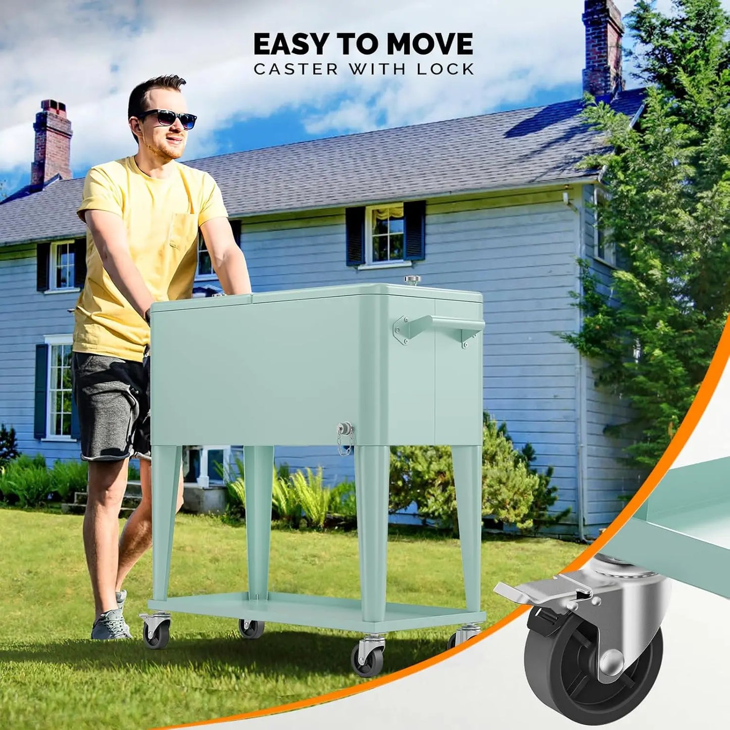 XMSJ 80 Quart Rolling Ice Chest Portable Cooler Cart