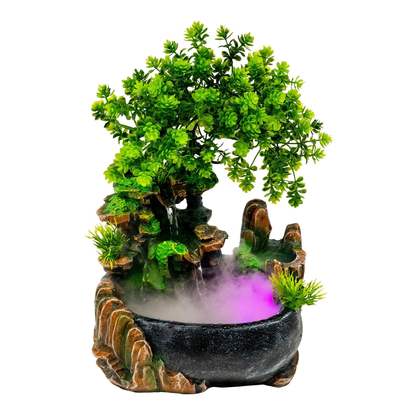 Hign Concerned Desktop Led Waterfall Fountain Resin Bonsai