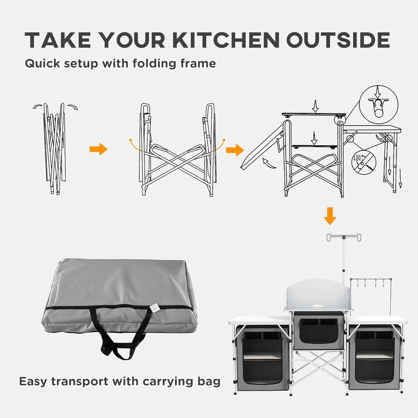 Portable Aluminum Camping Kitchen Table with Carrying Bag