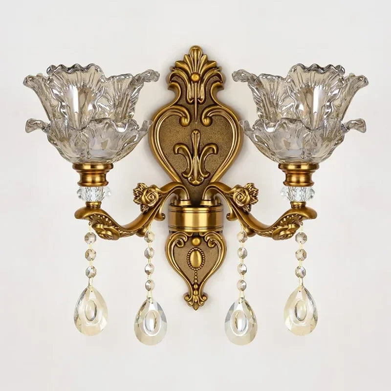European Style Retro Crystal Glass Dual Head Wall Lamp