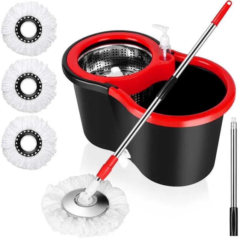 360 Degree Spinning Mop Bucket System with 3 Microfiber Heads