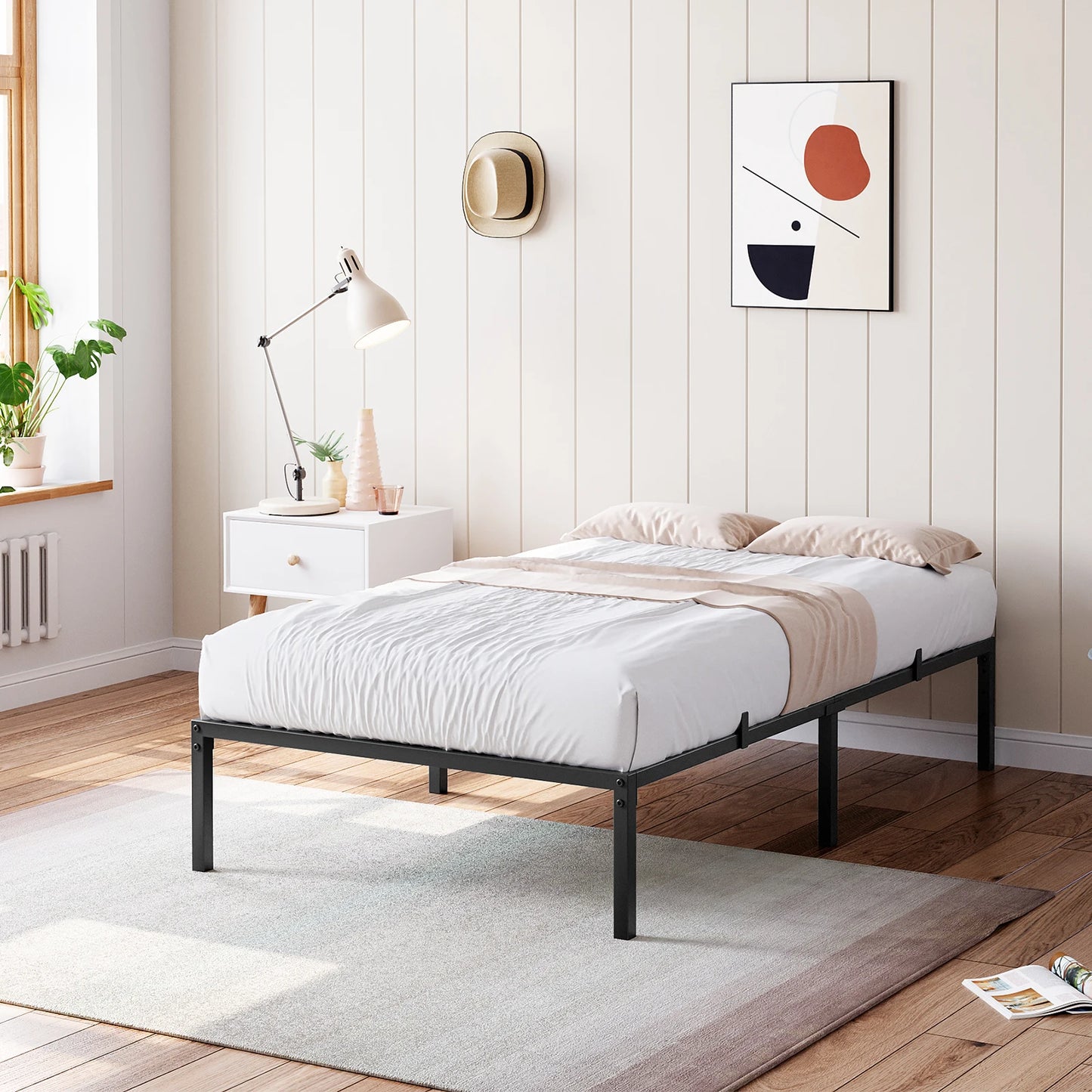 Hign-concerned Modern Metal Bed Frame With Heavy Duty Slats