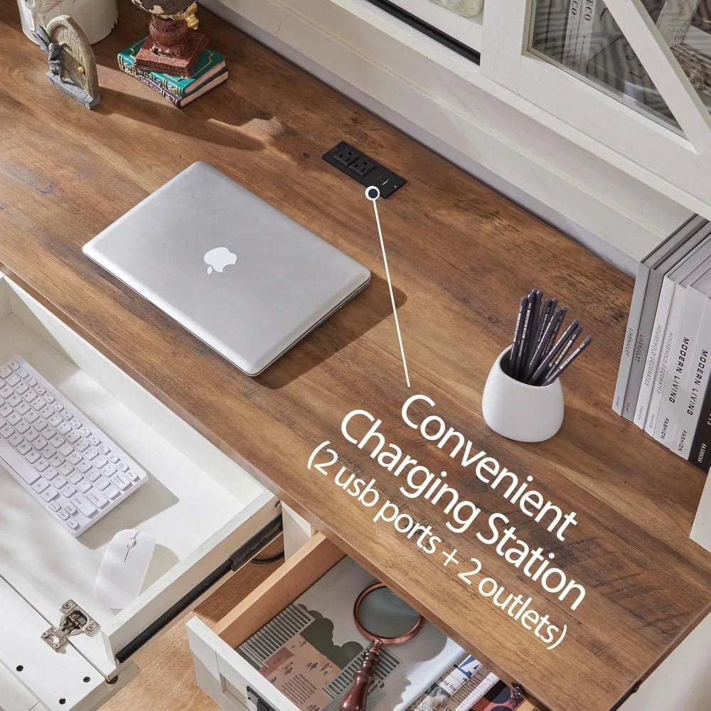 Modern Wood Executive Desk with Hutch and Storage Solutions