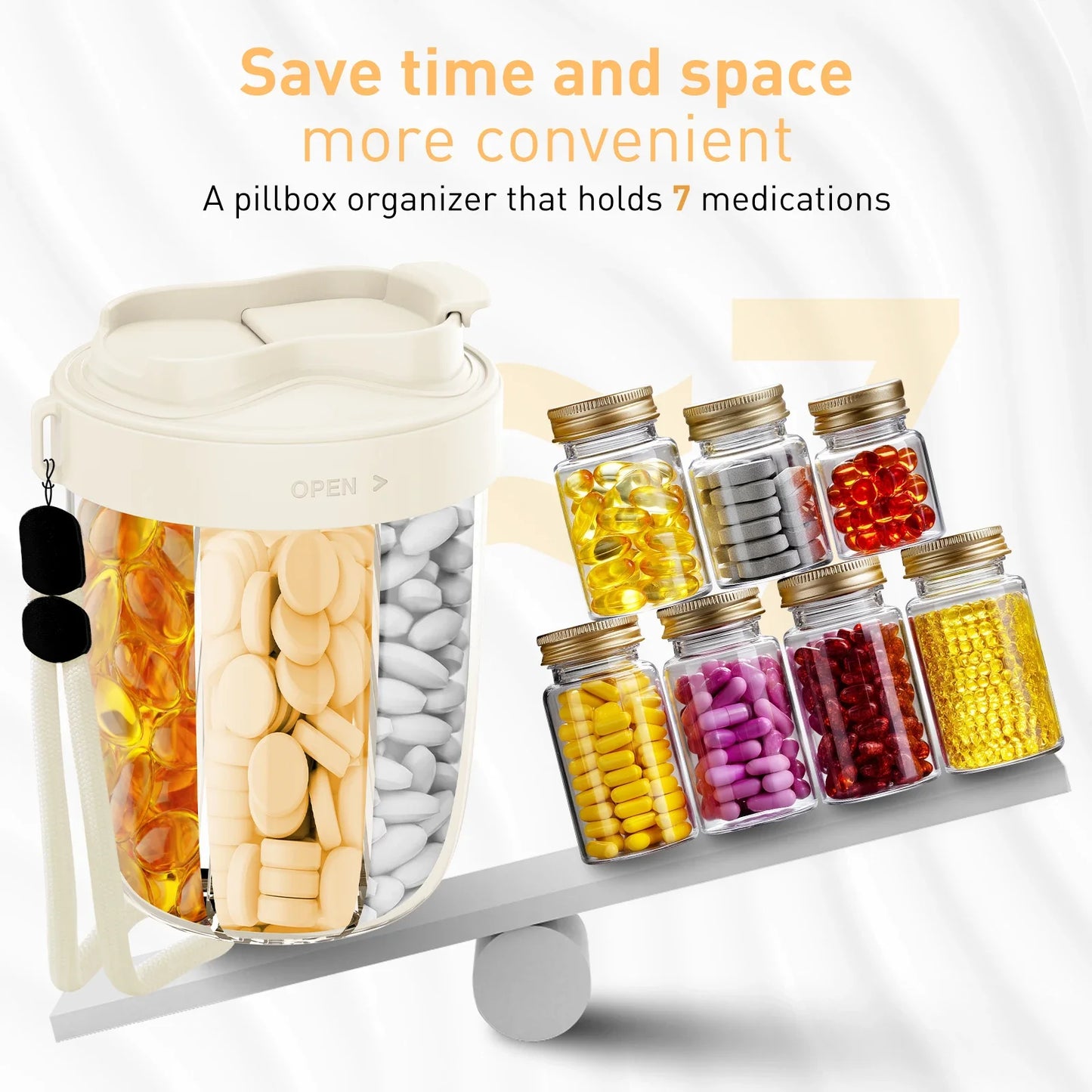 Hign Concerned Pill Organizer Travel Case 7 Compartments