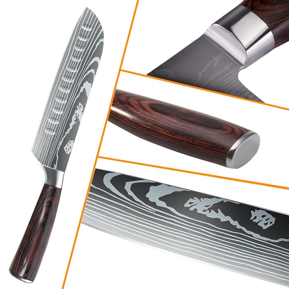Japanese Kitchen Knives Set High Carbon Damascus Steel 8/10pcs
