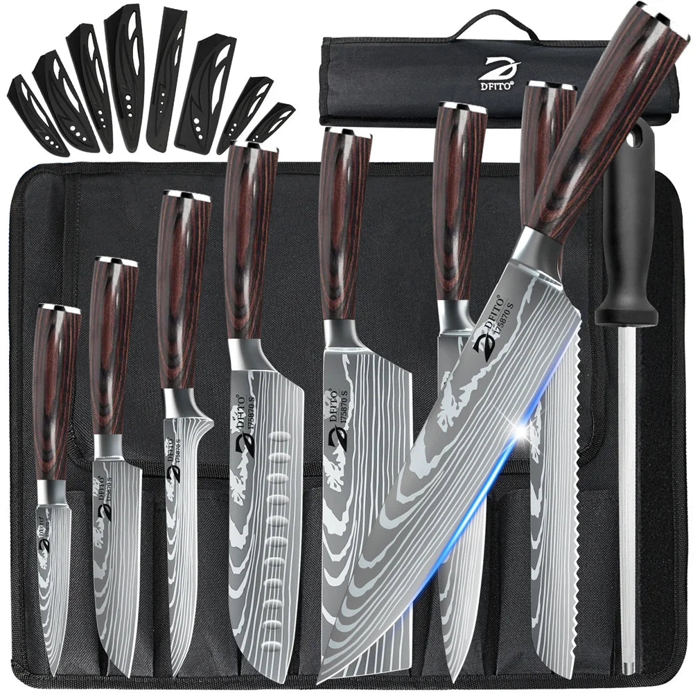 8 Piece Damascus Steel Kitchen Knife Set With Nylon Bag