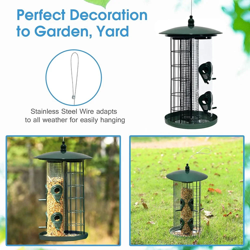 XMSJ 3 In 1 Metal Hanging Bird Feeder With 3 Feeding Ports