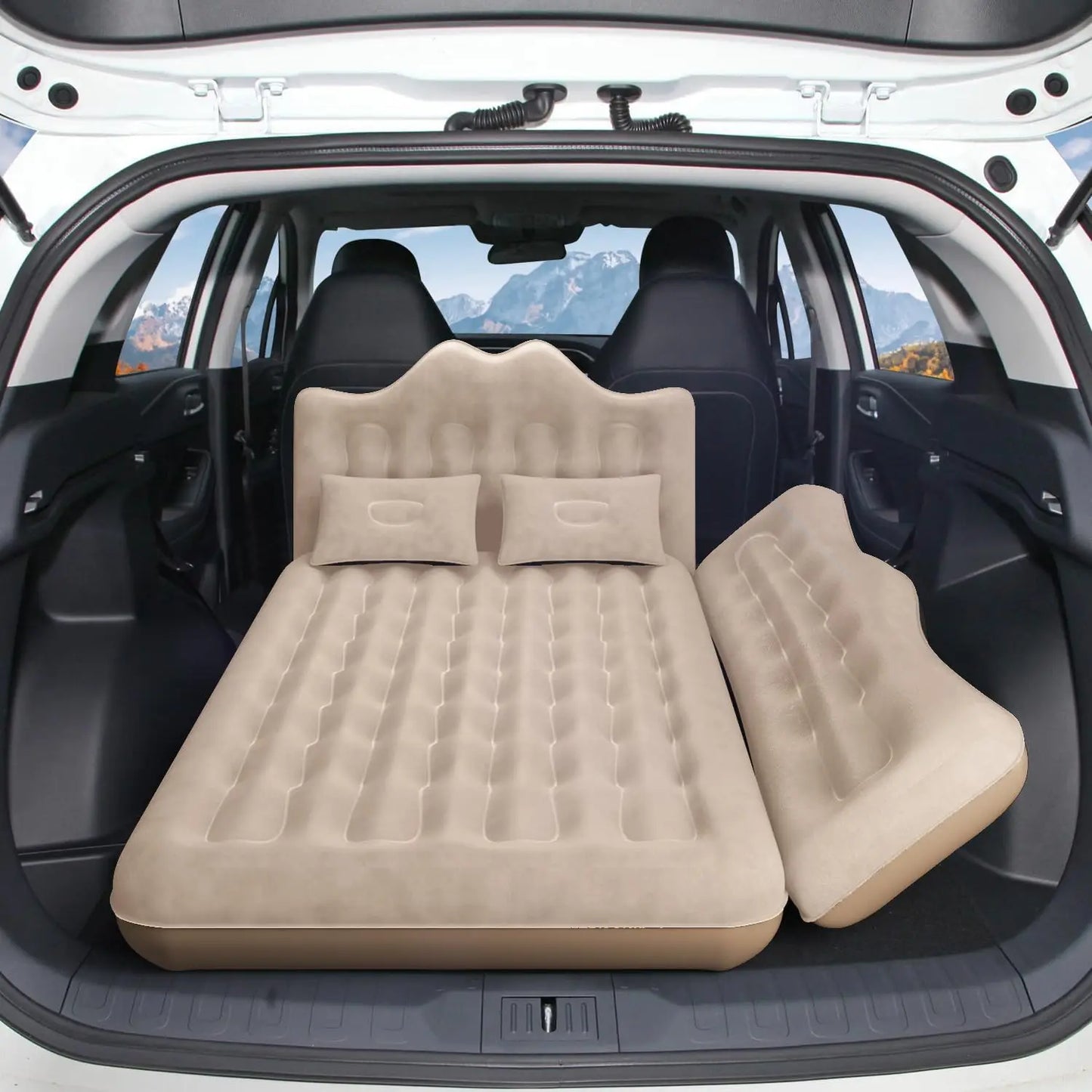 Inflatable Car Backseat Air Mattress with Two Pillows
